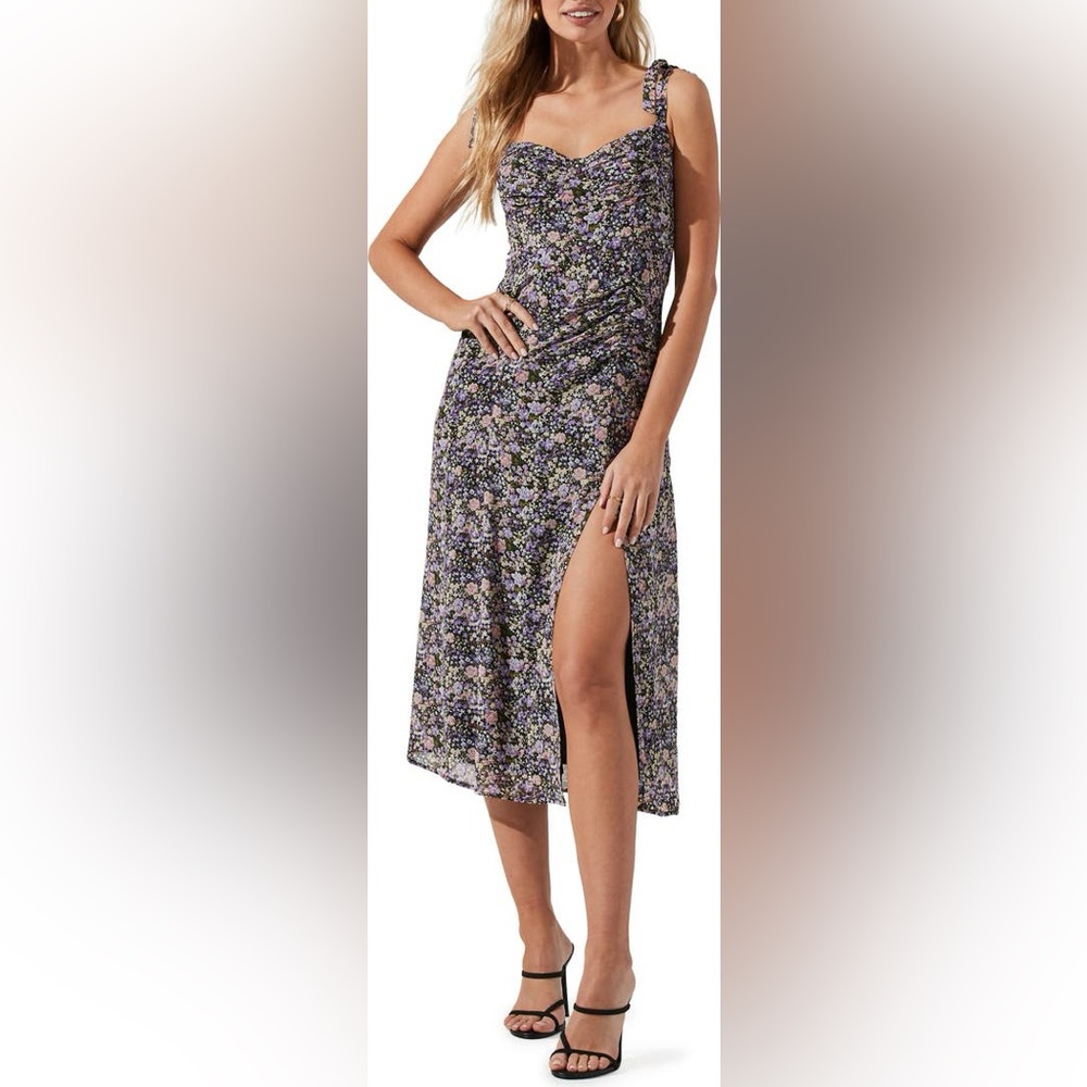 ASTR the Label Floral Tie Strap Midi Dress | Romantic Milkmaid Style | Size XS